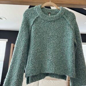 Free People Textured Green Crew Neck Sweater